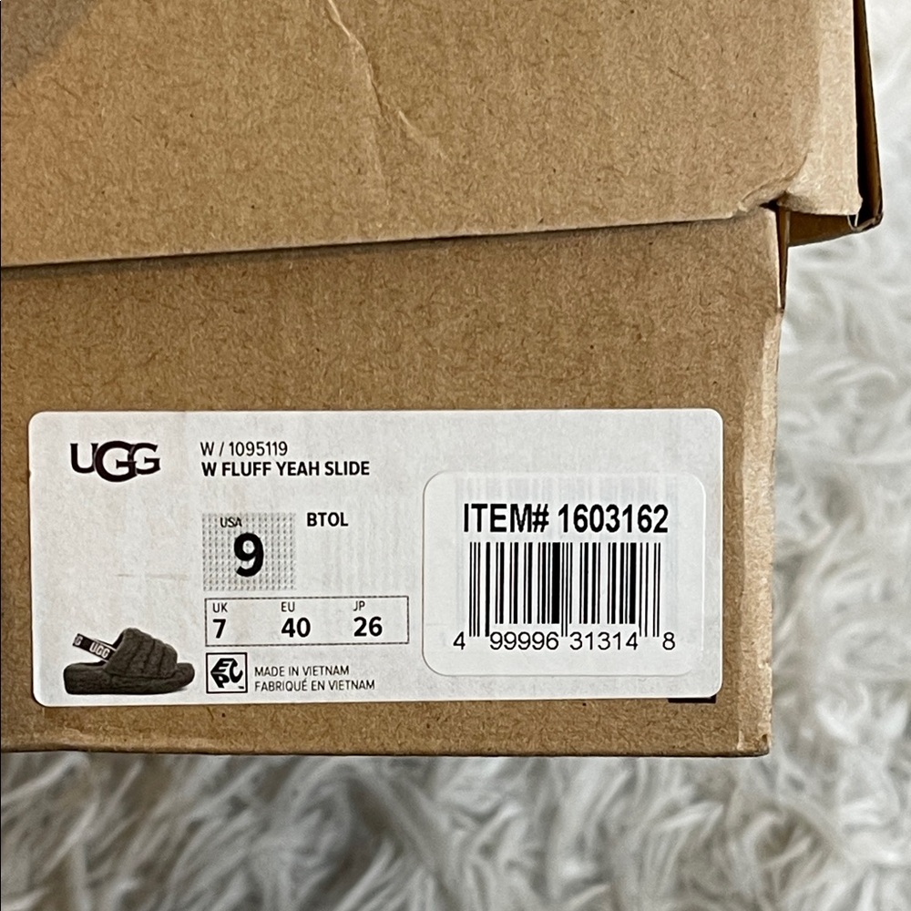 UGG Women's Fluff Yeah Slide Slipper 1095119 Burnt Olive Real Fur Lamb Sz. 9 NEW - Picture 13 of 15